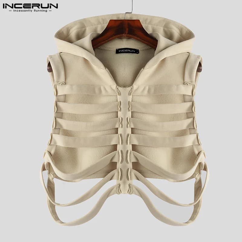 Gilet déconstruit os drôle homme 2024 - Waistcoat à capuche style casual pêche personnalité S-5XL