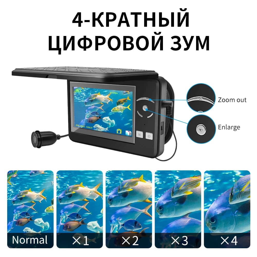Caméra sous-marine Erchang F431B avec zoom 4x - Fishfinder 4.3 pouces pour pêche sur glace et rivière