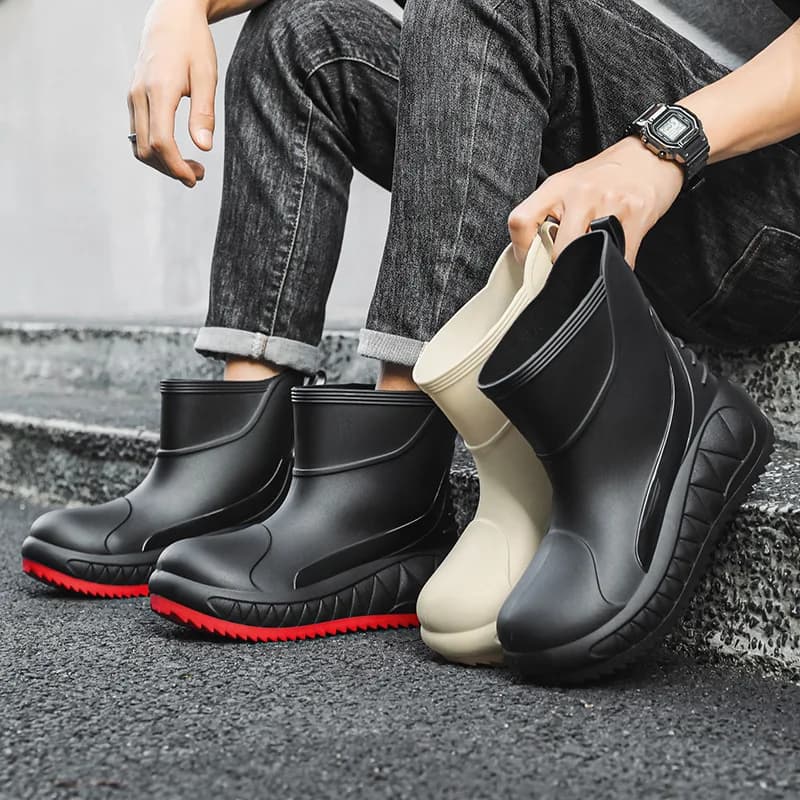 Bottes de pluie courtes homme mode pêche anti-dérapantes semelle épaisse résistantes extérieur lavage auto