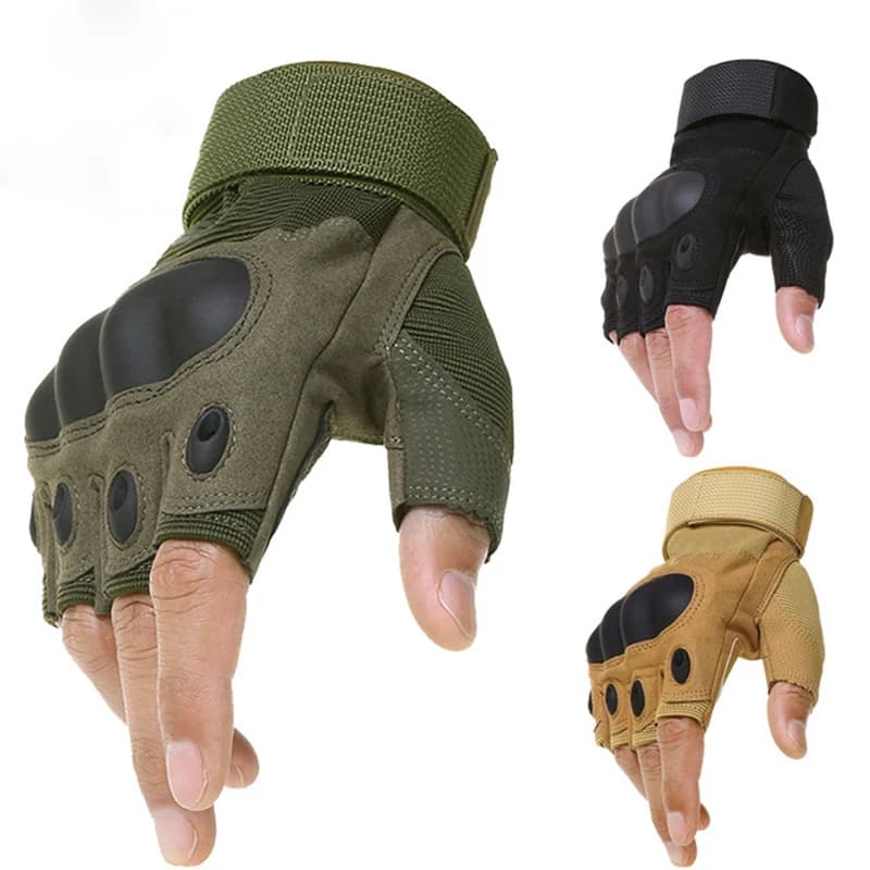 Gants tactiques demi-doigts pour pêche - Protection knuckle pour maniement équipement