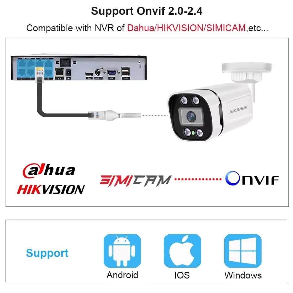 Caméra surveillance POE 4K ONVIF audio 4MP 5MP 8MP vision nocturne étanche balle sécurité NVR