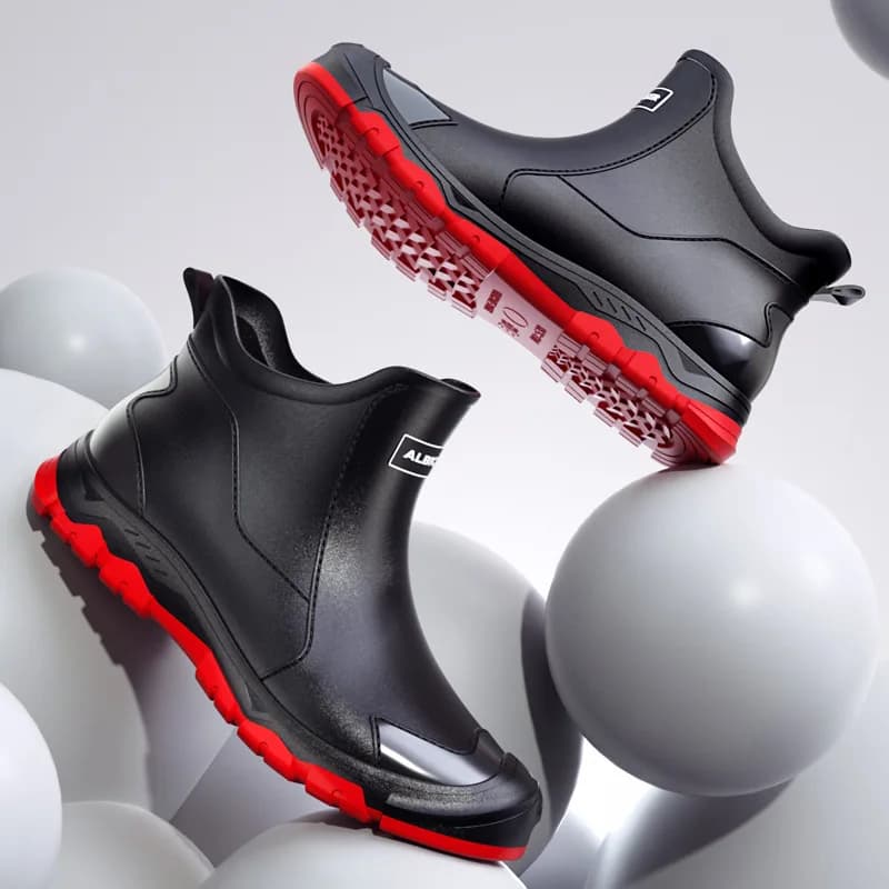 Bottes de chantier basses PVC à talon épais pour pêche construction antidérapantes confortables slip-on