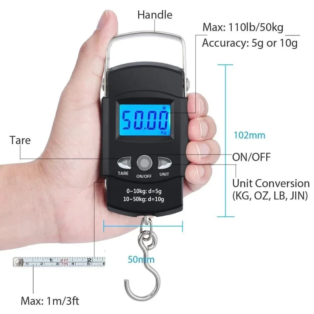 Balance numérique portable 50kg 40kg pour pêche - Pèse-électronique rétroéclairé compact pour voyages