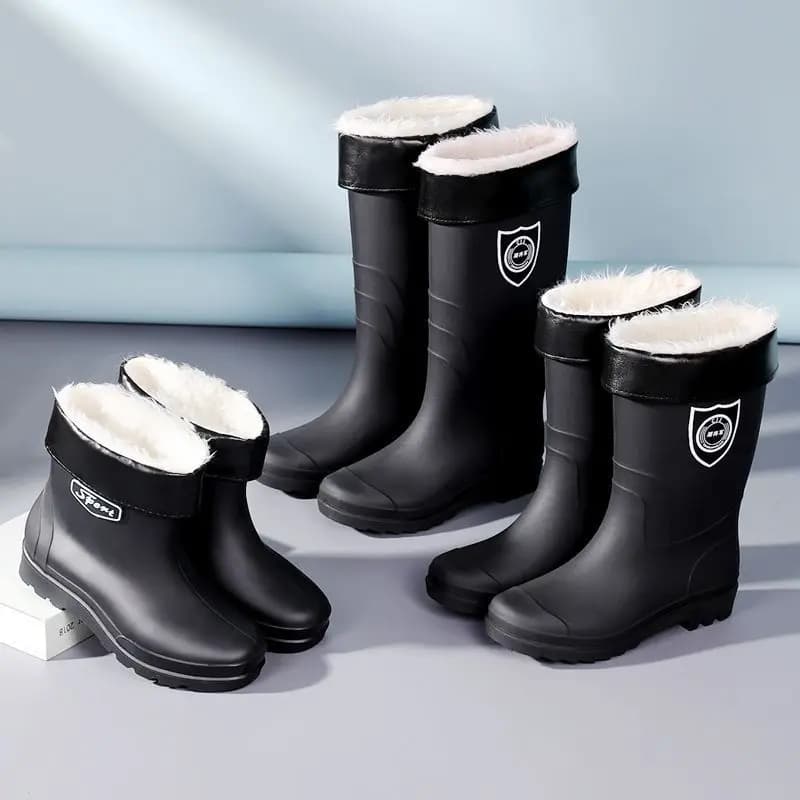 Bottes pluie industrielles épaisses pêche - Chaussures eau doublées polaire anti-dérapantes chaudes cuisine