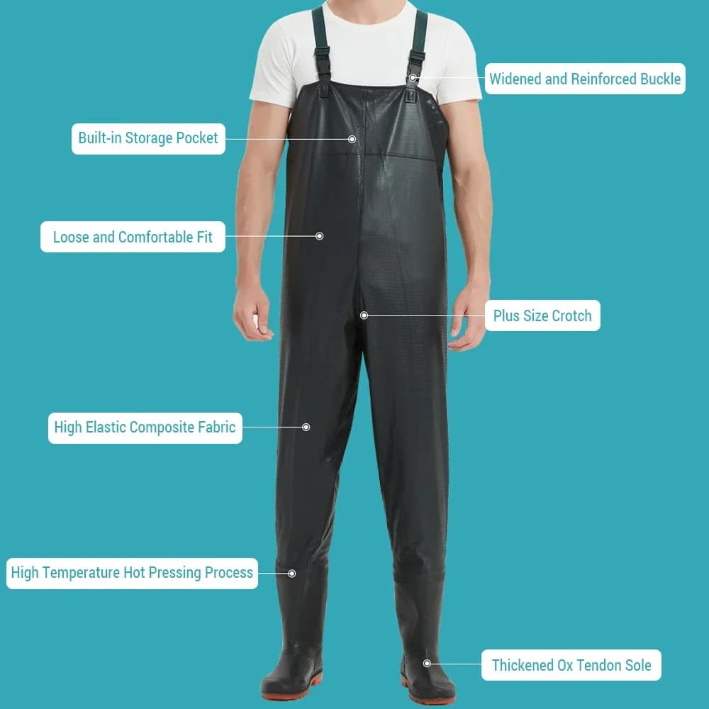 Waders de pêche PVC anti-dérapants imperméables avec bottes pour hommes et femmes pêche chasse