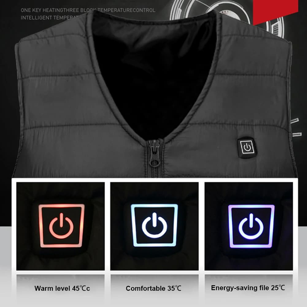 Gilet chauffant électrique homme 10 zones chauffantes - 3 températures pour pêche hivernale M-7XL