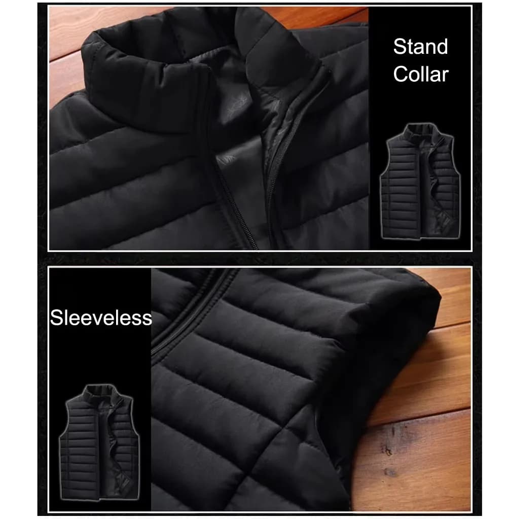 Gilet matelassé sans manches col montant homme hiver - Veste chaude en coton pour pêche