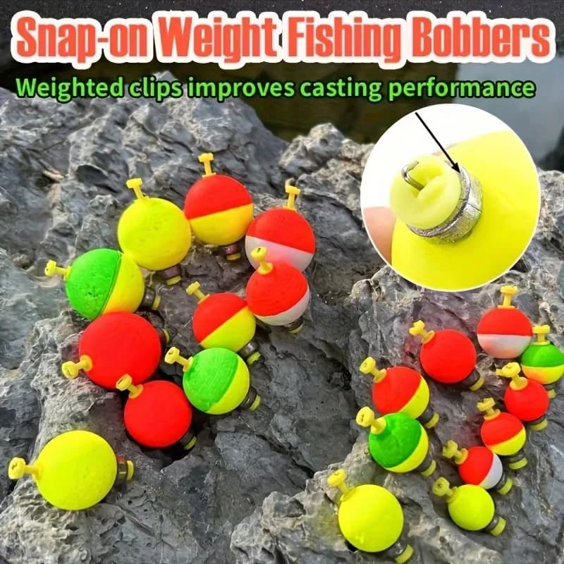 Kit 5 flotteurs pêche Snap-On balles EVA - Flotteurs manuels pour crappie, bluegill et poissons-chats