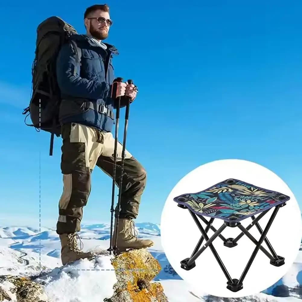 Tabouret pliant compact avec repose-pieds - Siège pour pêche, camping et croquis étudiants