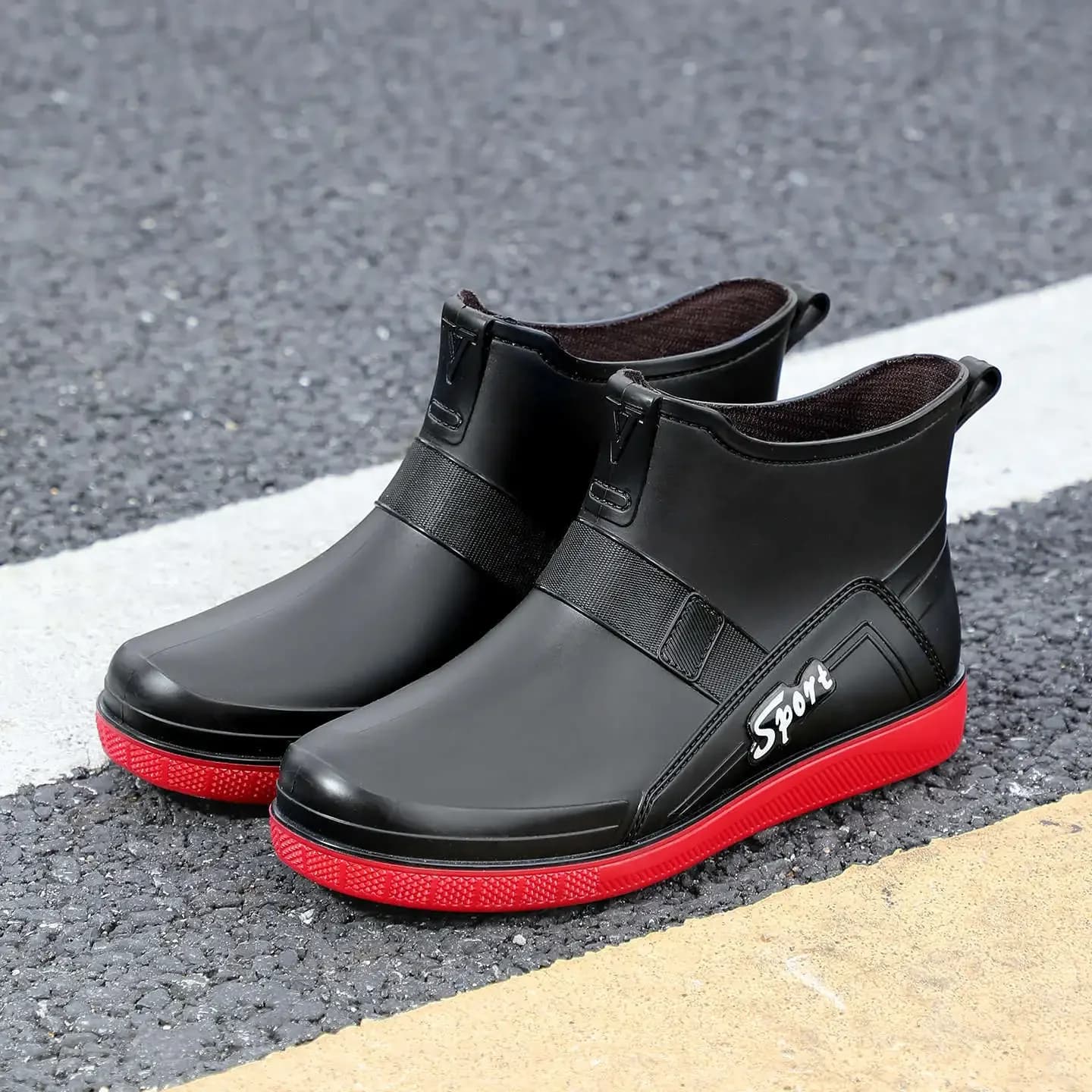 Bottes de pêche cheville PVC unisexes courtes guêtres bandes réfléchissantes mode homme chaussures caoutchouc