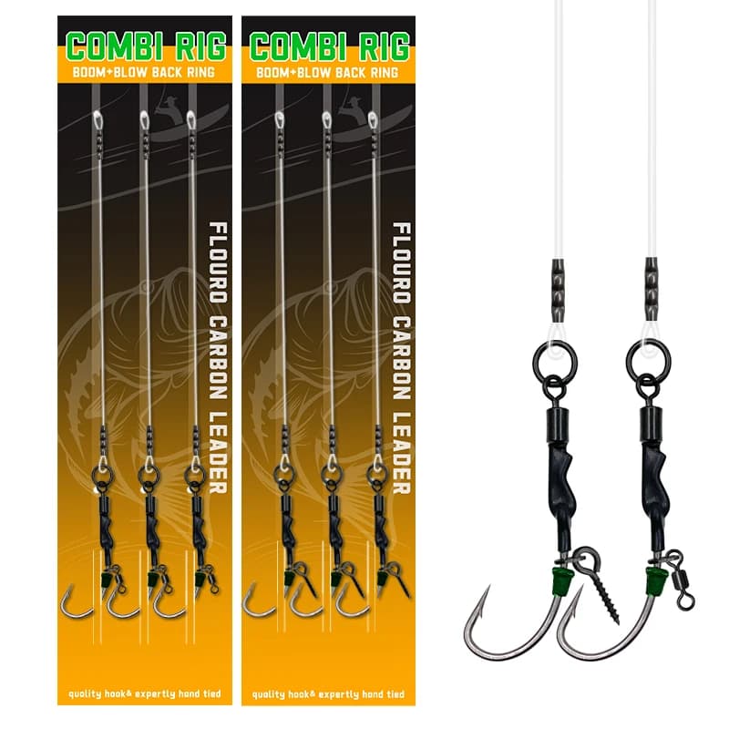 Kit montages hair rig pour carpe avec fluorocarbone invisible et émerillons roulants - Méthode feeder