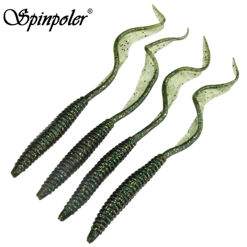 Vers souples Spinpoler 18cm 13cm - leurres silicone réalistes 4 couleurs queue longue flexible 5 pièces par pack