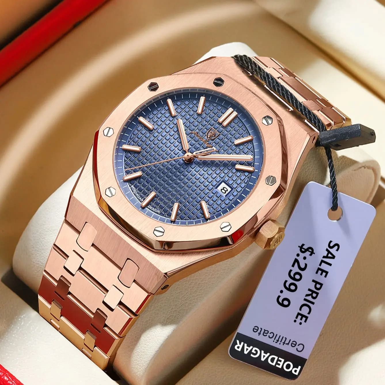 Montre homme calendrier étanche luminescente acier inoxydable carrée tendance quartz affaires étudiant