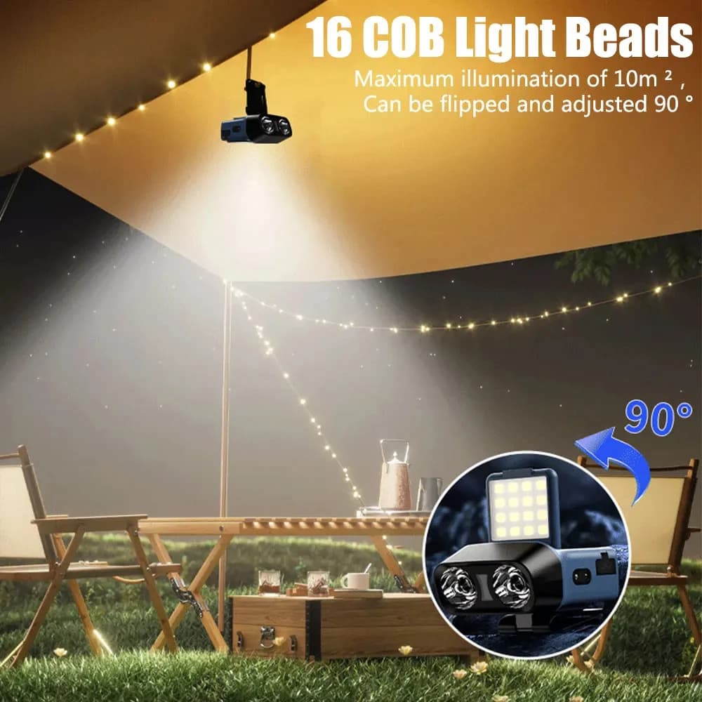 Frontale COB LED avec détecteur de mouvement rechargeable USB - lampe intelligente pour pêche
