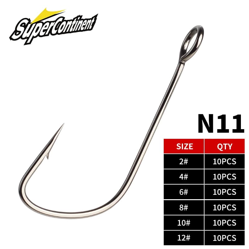 Hameçons Supercontinent 10 pièces anneau large tailles 2#-12# pour vers appâts naturels pêche carnassiers