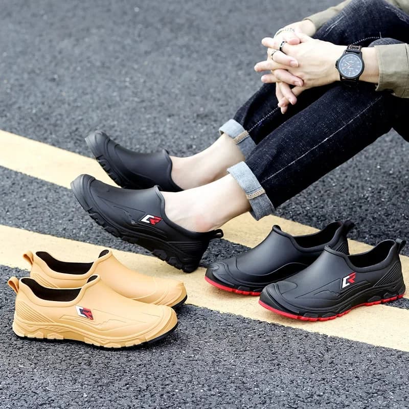 Chaussures de pluie homme PVC légères antidérapantes sans lacets semelle EVA confortables