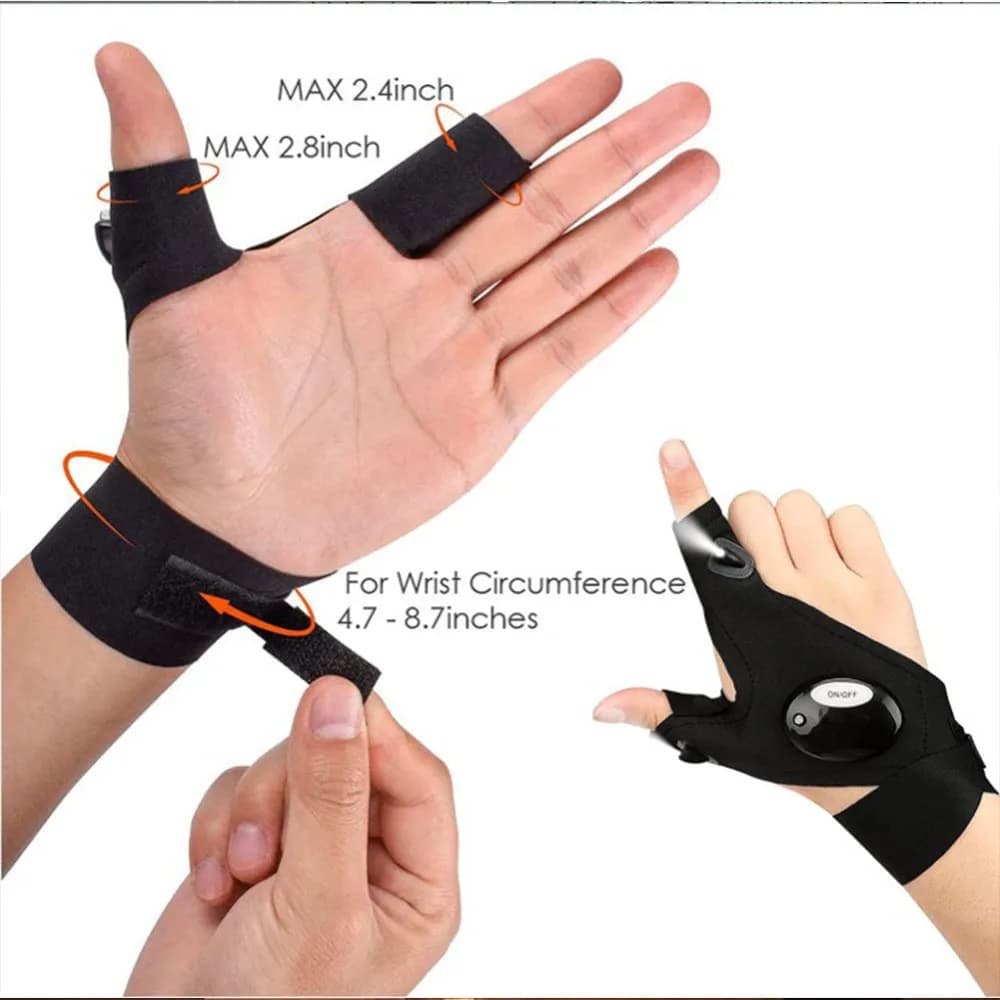 Gants vélo pêche avec lumières LED doigts lumineux sans doigts équipement sécurité nocturne