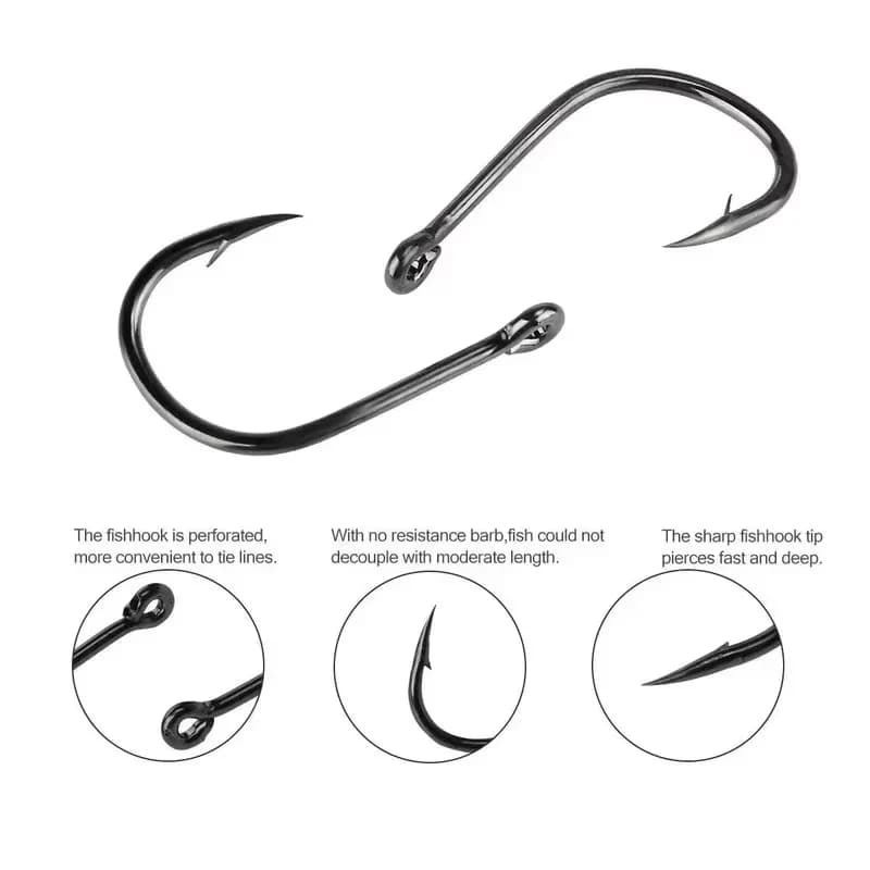 100 hameçons circle argentés acier carbone haute résistance tailles #3 à #12 pour pêche sportive