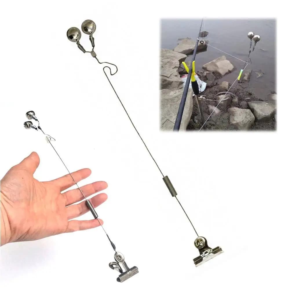 Alarme de touche double cloches en acier inox anti-corrosion pour pêche à la carpe nocturne