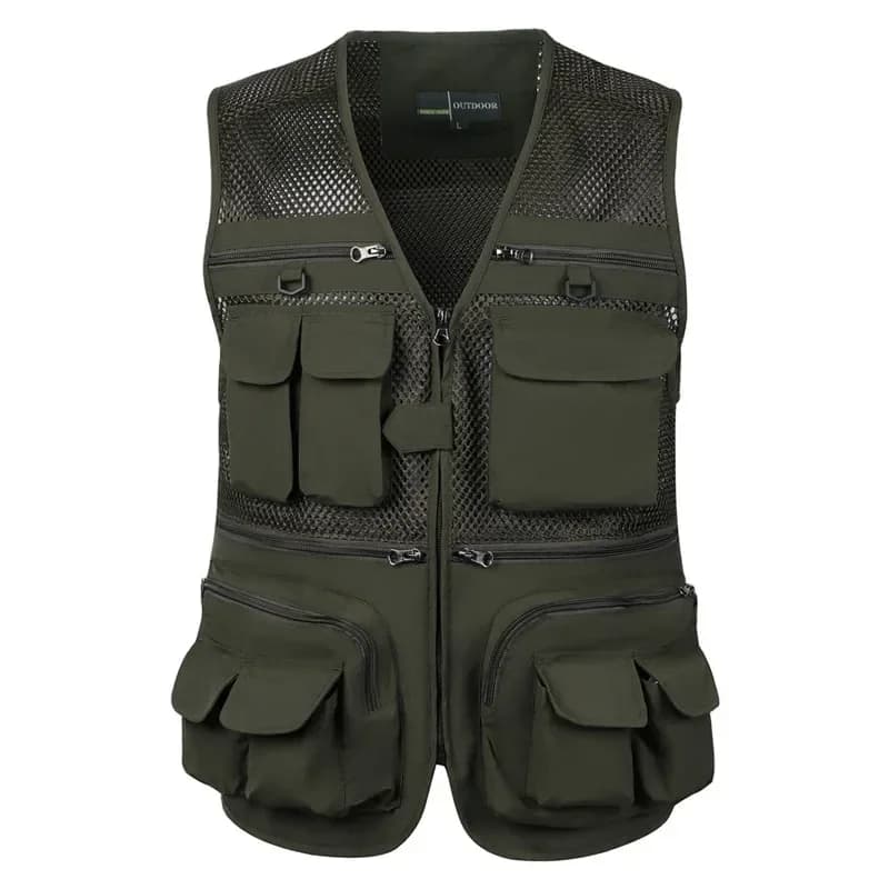 Veste de pêche sans manches homme multi-poches respirante mesh pour été et randonnée