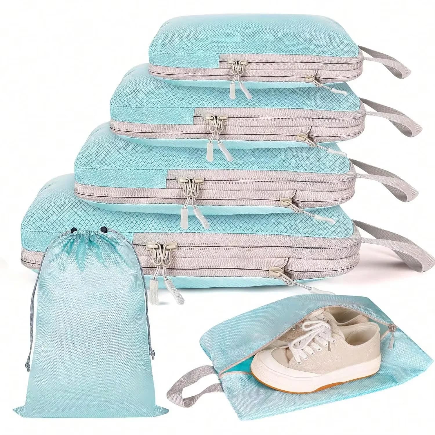 Lot 4/6 cubes de rangement voyage compressibles étanches - Organisateur valise nylon portable Ryanai