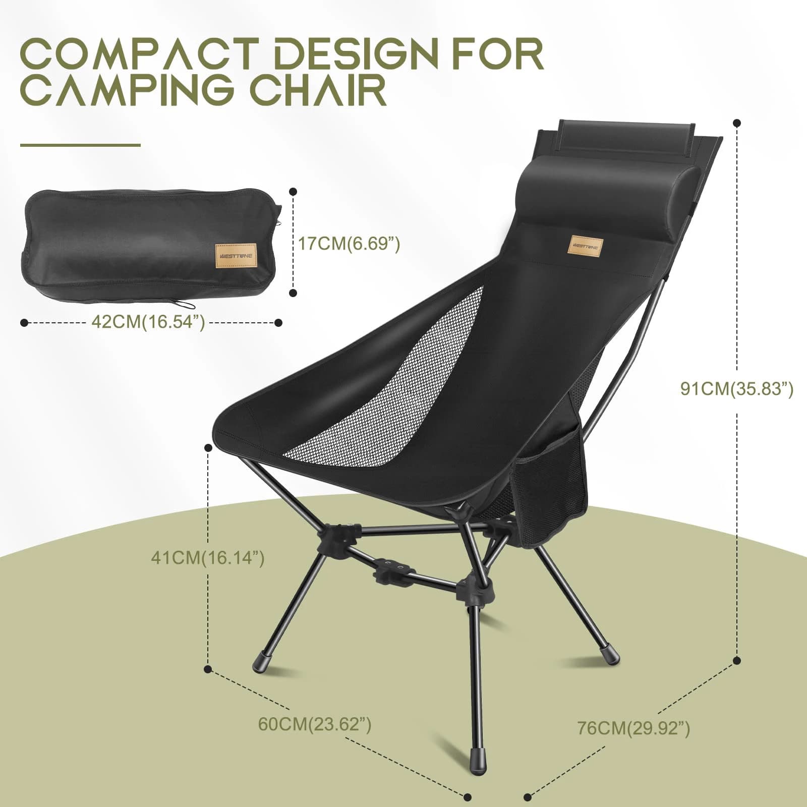 Chaise de pêche WESTTUNE Moon ultralégère pliante avec appui-tête pour détente en plein air