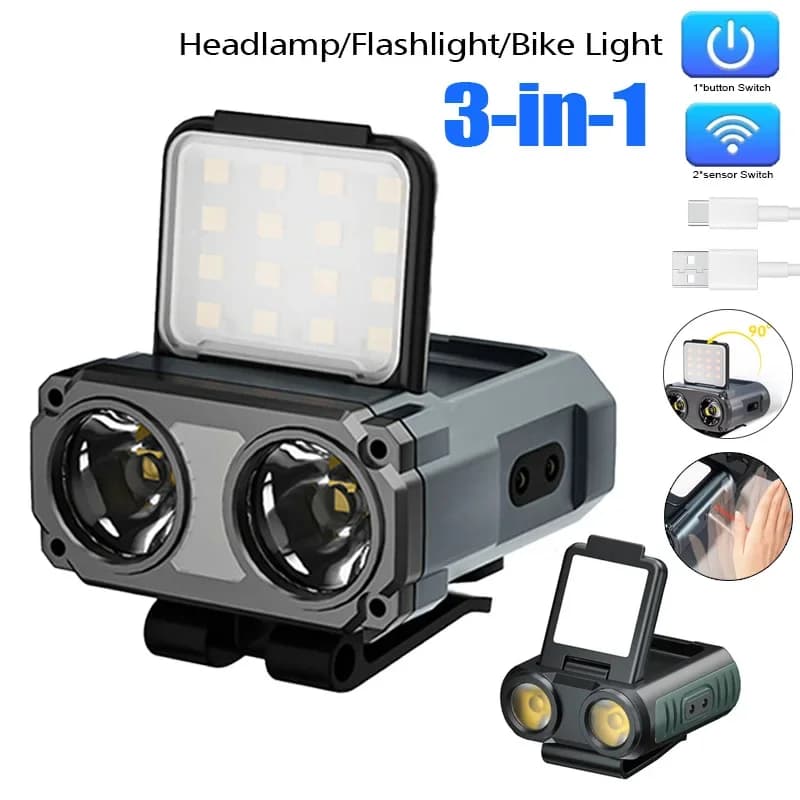 Lampe frontale LED COB avec capteur de mouvement - Rechargeable USB pour pêche nocturne et camping