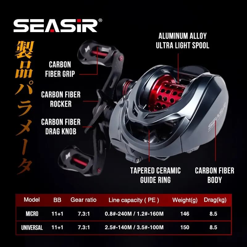 Seasir Mansory Baitcasting Fishing Reel 146g Ultralight Carbon 11+1 7.3:1 HS Rat