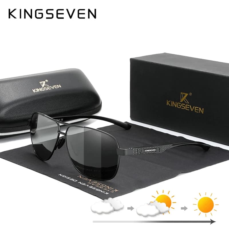 Lunettes polarisées aluminium KINGSEVEN - Protection UV400 HD pour pilote - Vision nocturne photochromique