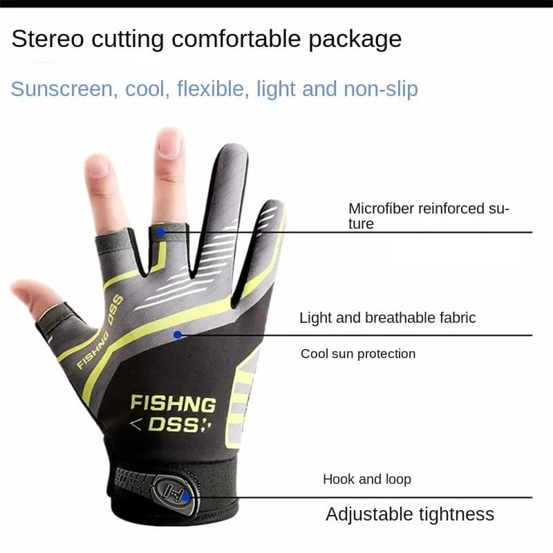 Gants trois doigts pour pêche et vélo - Protection solaire anti-dérapage hommes été