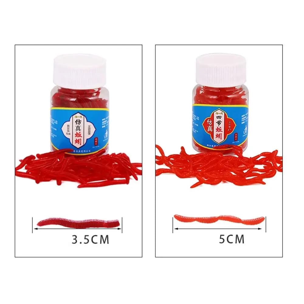 Vers rouges réalistes 100 pièces - Leurres souples silicone pour pêche hivernale carpe et carnassiers