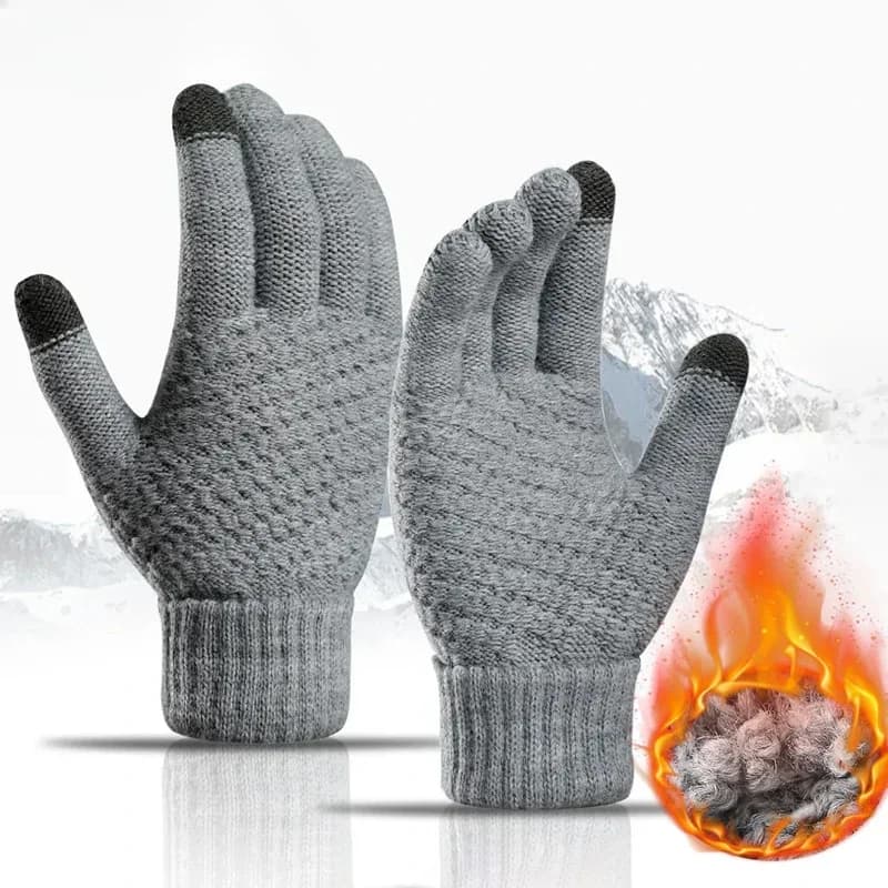 Gants tricotés classiques chauds écran tactile - Mitaines unisexe pour vélo et pêche hivernale