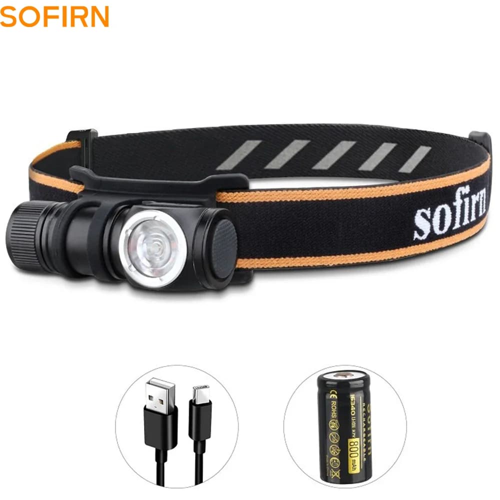 Lampe frontale mini Sofirn HS10 1100lm rechargeable USB C pour pêche - optique TIR et queue magnétique