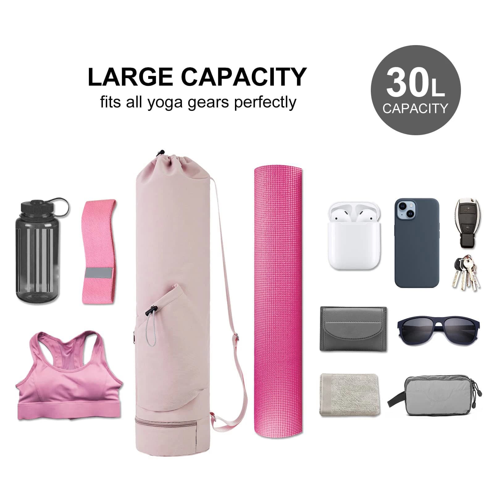 Sac tapis de yoga avec poche bouteille et fond étanche humide multifonction sport strap épaule rangement