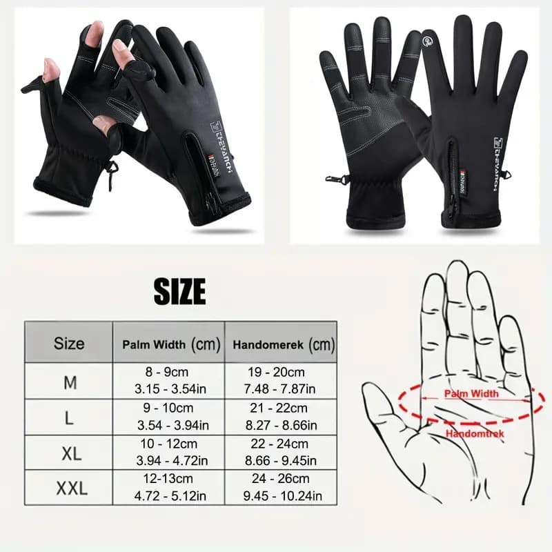 Gants pêche hiver GTUBIKE waterproof 2 doigts flip velours chaud vent hommes femmes