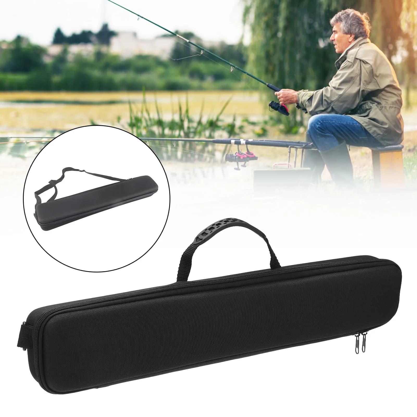 Housse anti-choc rigide pour canne à pêche avec protection renforcée et sangle d'épaule ajustable