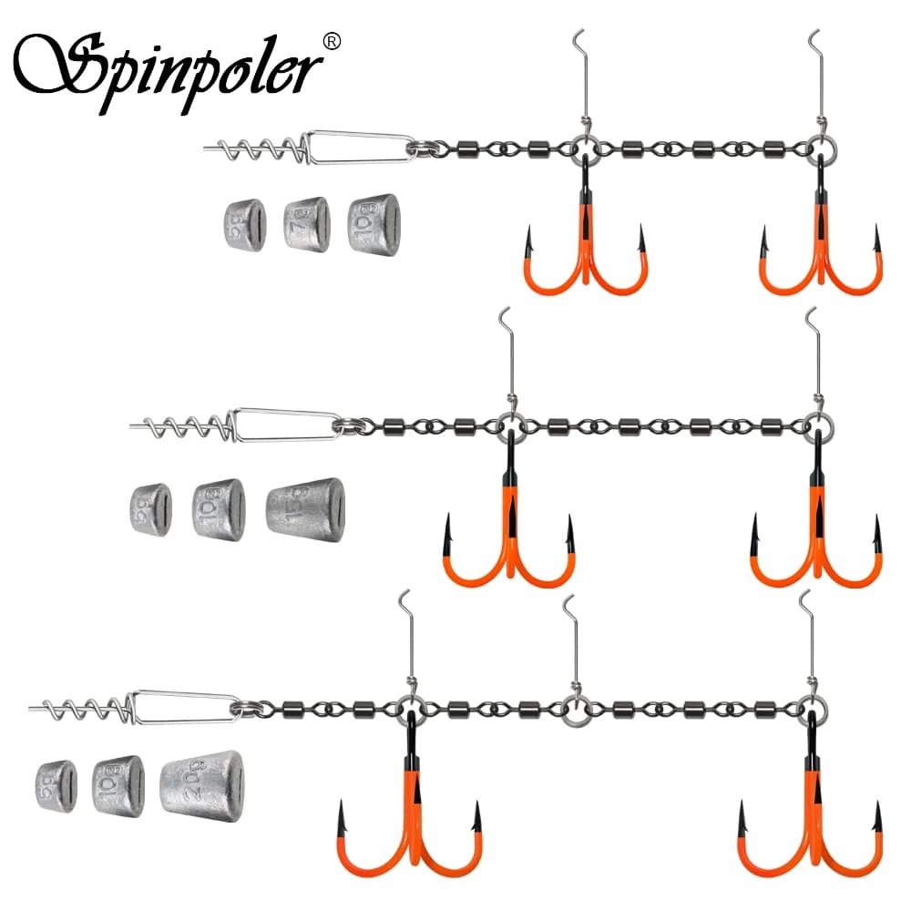 Rig Spinpoler Flame Stinger avec hameçons UV et swivels - Leurres pour brochet, bar, truite - Poids 5g à 20g