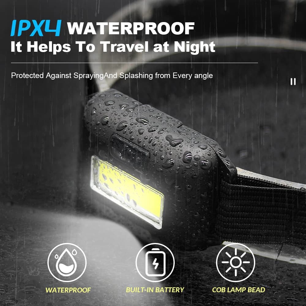 Mini lampe frontale COB LED étanche 3 modes pour pêche nocturne camping et activités extérieures