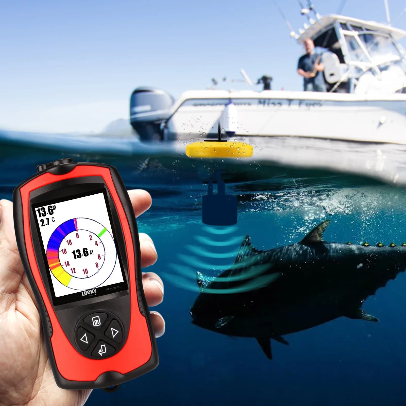 Sondeur de pêche Lucky FF1108-1CT haute définition couleur 100M - Échosondeur filaire pour pêche en mer