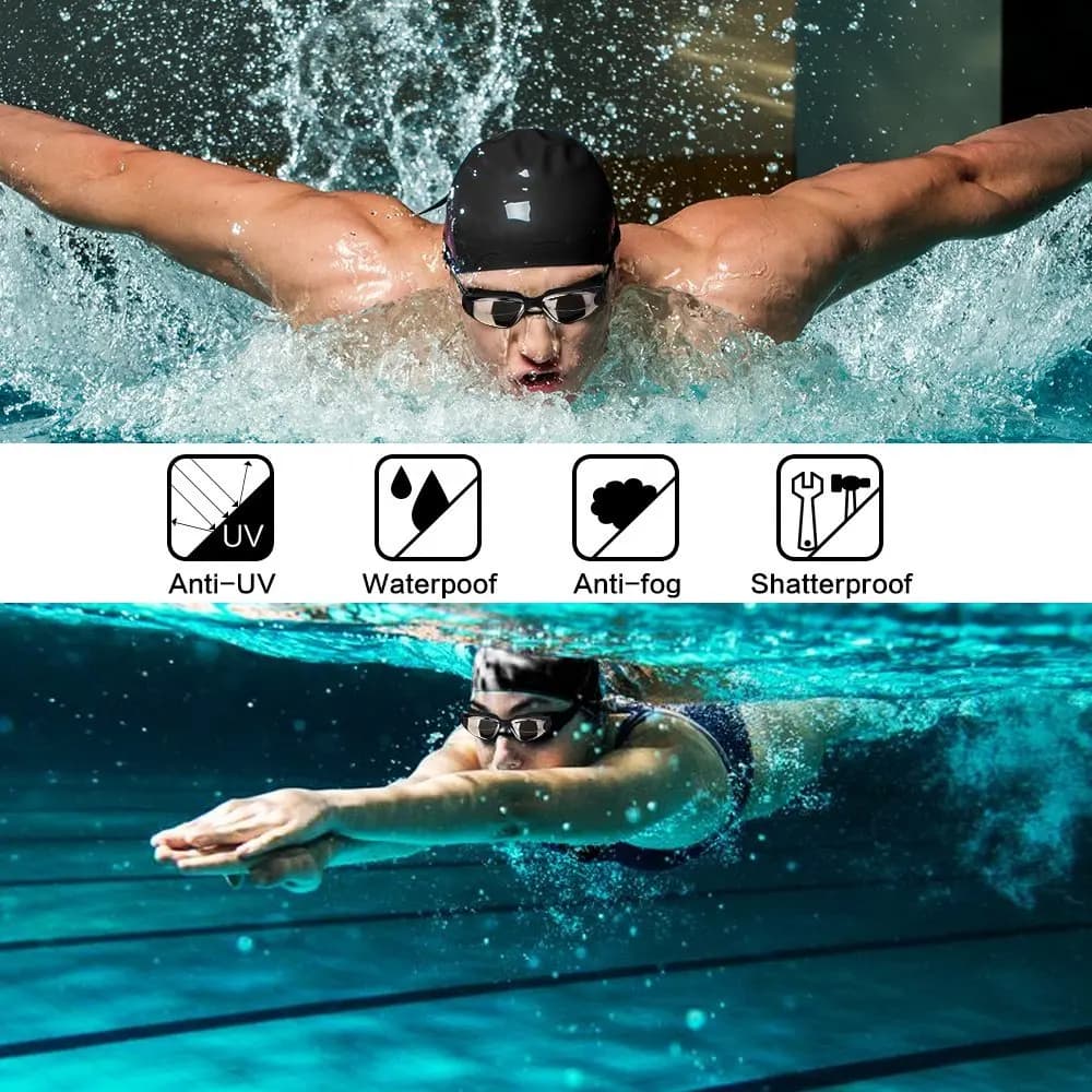 Lunettes de natation JSJM professionnelles anti-buée étanches avec ajustement silicone pour adultes