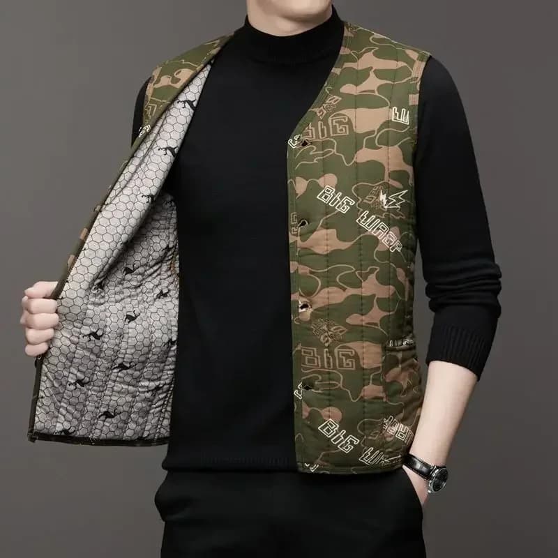 Gilet homme en laine polaire chaude pour automne hiver, col V boutonné et coupe casual