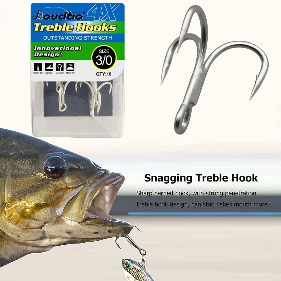 Hameçons triples 4X pour pêche gros poissons - Lot de 10 - Tailles 8 à 3/0
