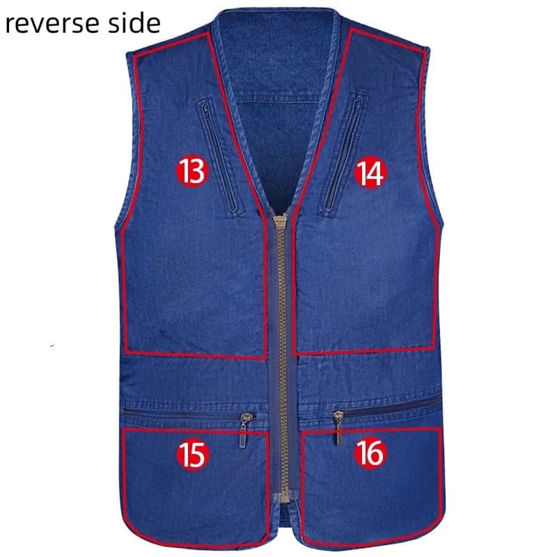 Veste sans manches en jean coton homme 16 poches casual outdoor plus taille 5XL