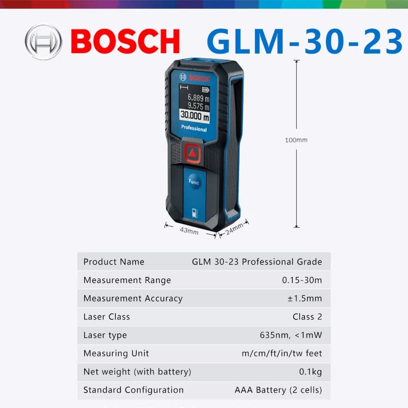 Télémètre laser BOSCH GLM 30-23 original double bouton - Mesureur haute précision écran moderne sans pile
