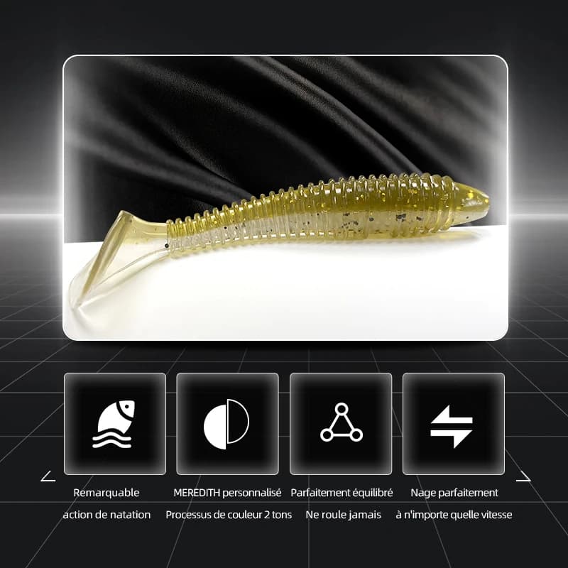 Leurres souples MEREDITH paddle tail 75mm 85mm 180mm - Appâts silicone swing impact pour perche brochet black bass