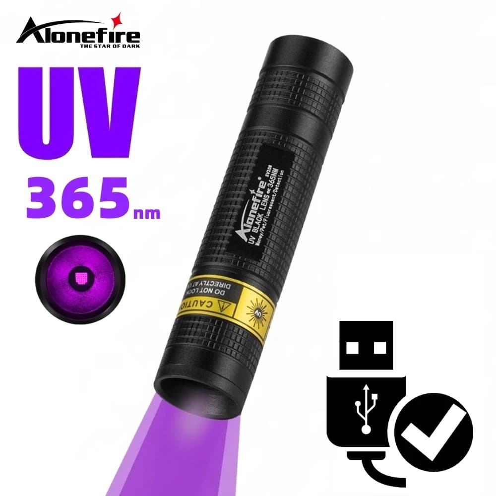 Lampe UV 365nm rechargeable USB pour détection fuites, taches animaux, minéraux et scorpions