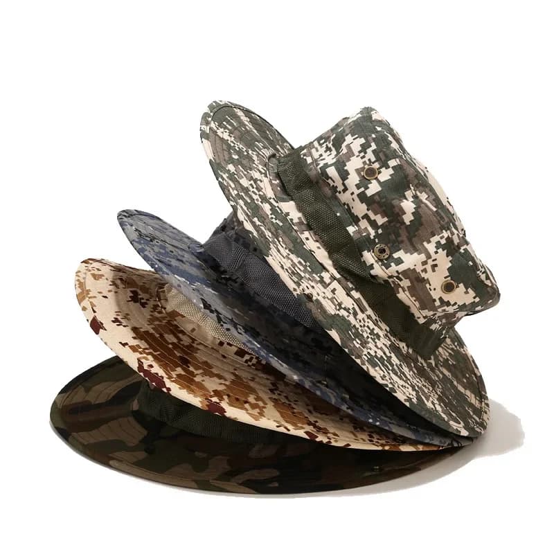 Chapeau camouflage pêche bord rond - Protection solaire randonnée pêche montagne unisexe