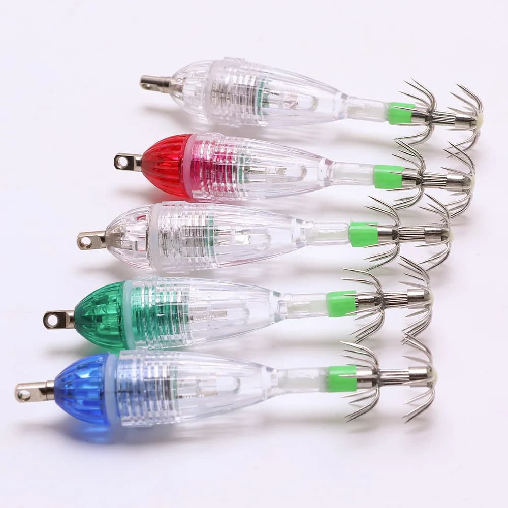 2 lumières de pêche avec hameçons LED clignotantes pour attirer calmars la nuit sous l'eau