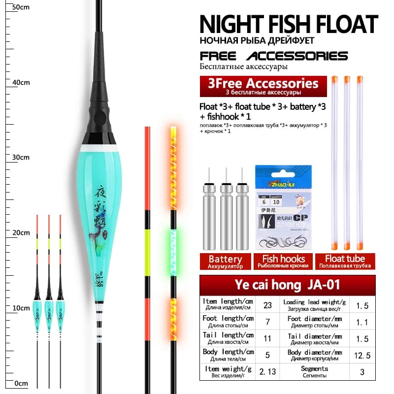 Kit pêche nocturne 3 flotteurs électriques nano + accessoires lumineux pour pêche en eau douce