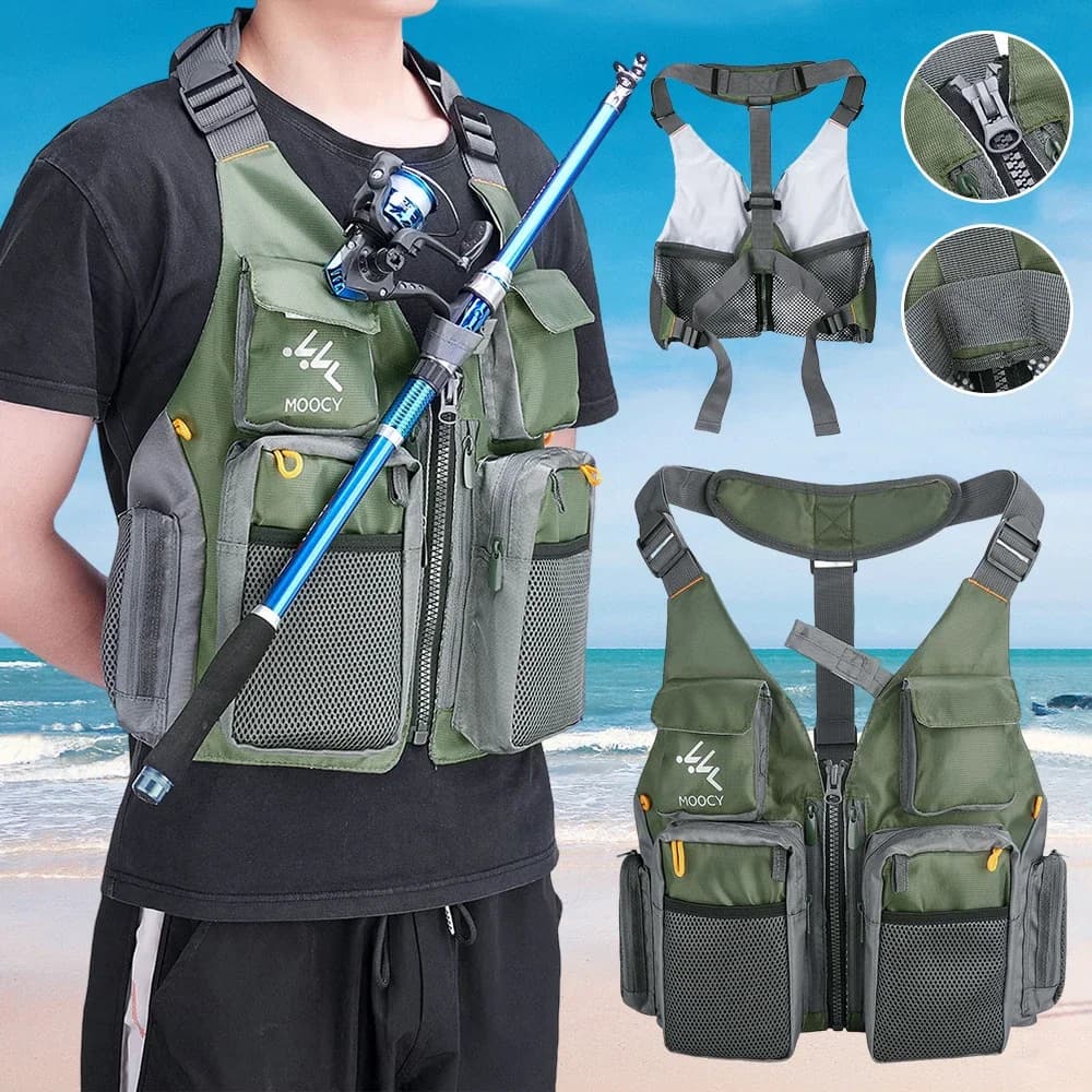 Veste de pêche respirante en mesh avec poches zippée pour randonnée voyage et running été